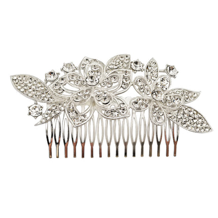 RHINESTONE FLOWER DECOR TIARA HAIR COMB 1113-66 (1PC)