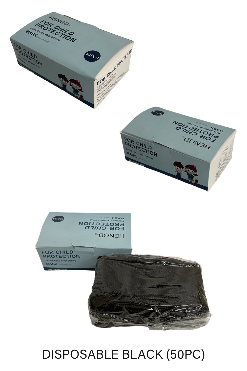 DISPISABLE MASK BLACK FOR KIDS (50PC)