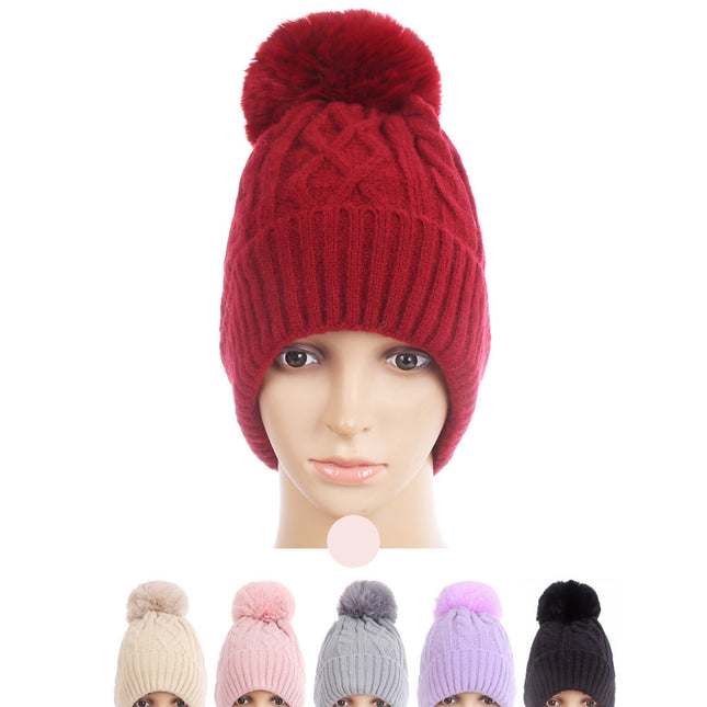 Pom Pom Knitted Beanie H20-21 (12PC)
