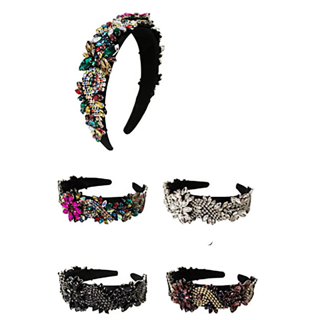 MULTI CRYSTAL FLOWER DECOR HEADBAND 1011-61 (12PC)