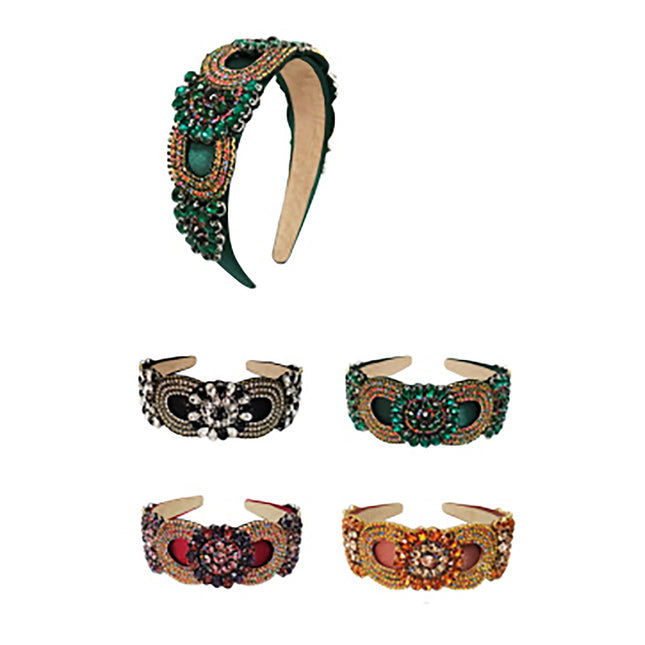 Multi Crystal Decor Wide Headband HB1011-64 (12PC)