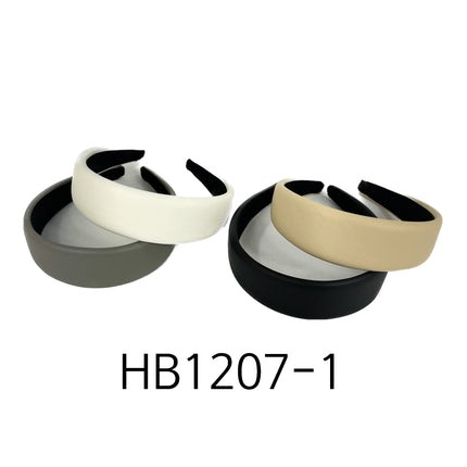 LEATHER PLAIN SOLID COLOR WIDE HEADBAND HB1207-1 (12PC)