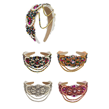 PEARL COLOR CRYSTAL CHAIN DECOR HEADBAND HB1227-50 (12PC)