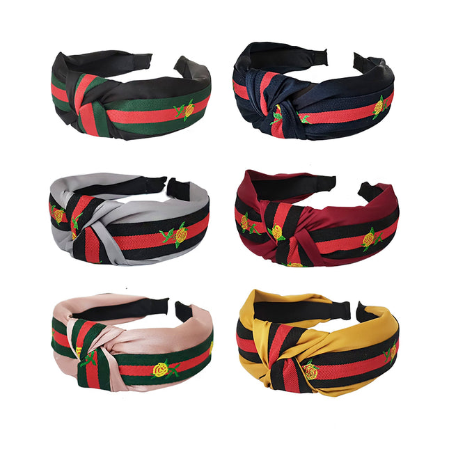 Stripe Flower Pattern Knot Headband HB21018-15 (12PC)