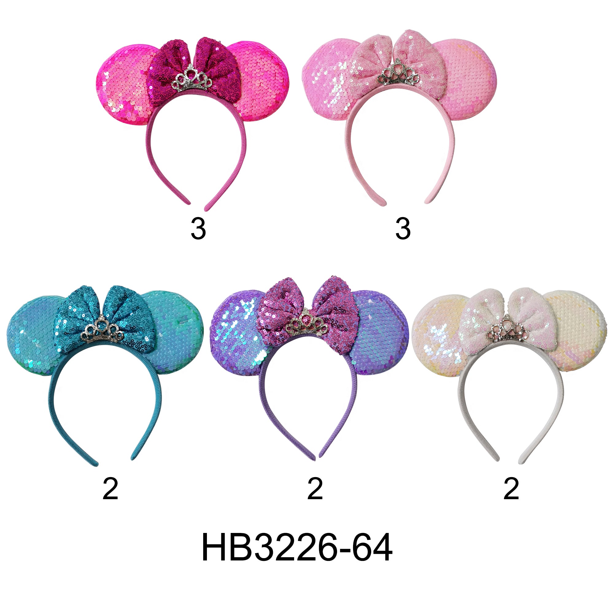 MOUSE EAR CROWN SEQUIN HEADBAND 3226-64 (12PC)