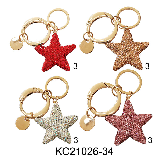 RHINESTONE STAR KEY CHAIN 1026-34 (12PC)