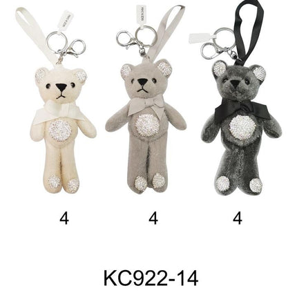 RHINESTONE RIBBON BEAR PLUSH KEY CHAIN KC922-14 (12PC)