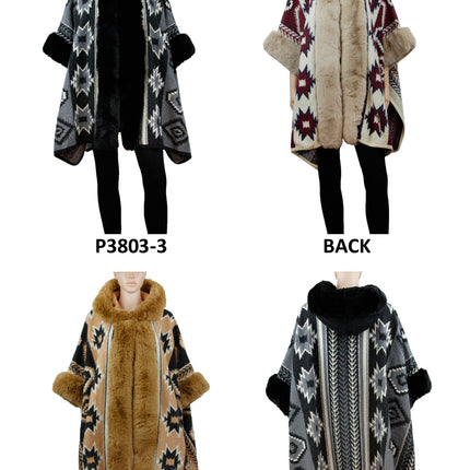 Faux Fur Pattern Hoodie Shawl P3803 (1PC)