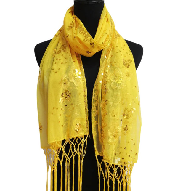 SEQUIN FLOWER FRINGED SCARF SC309 (12PCS)
