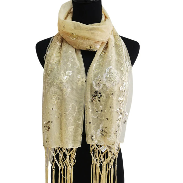 SEQUIN FLOWER FRINGED SCARF 309 (12PCS)