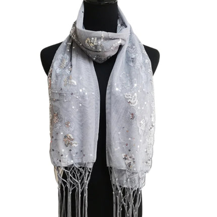 Sequin Chiffon Embellished Fringe Sheer Shawl Wrap Scarf SC309 (12pc) JINHWA TRADING INC Sequin Chiffon Embellished Fringe Sheer Shawl Wrap Scarf SC309 (12pc) JINHWA TRADING INC