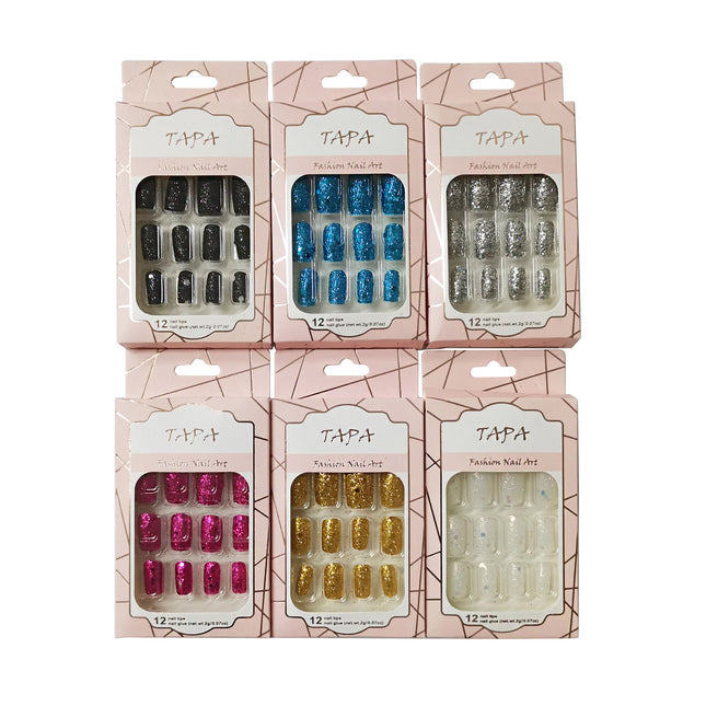 MULTI COLOR SQUARE FAKE NAIL SET 1112-38 (12PC)