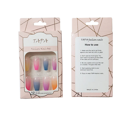 MULTI COLOR LONG SQUARE FAKE NAIL SET 1112-3 (12PC)