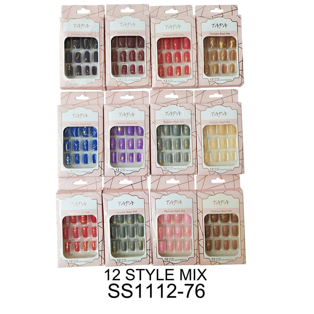 MULTI COLOR SQUARE FAKE NAIL SET 1112-76 (12PC)