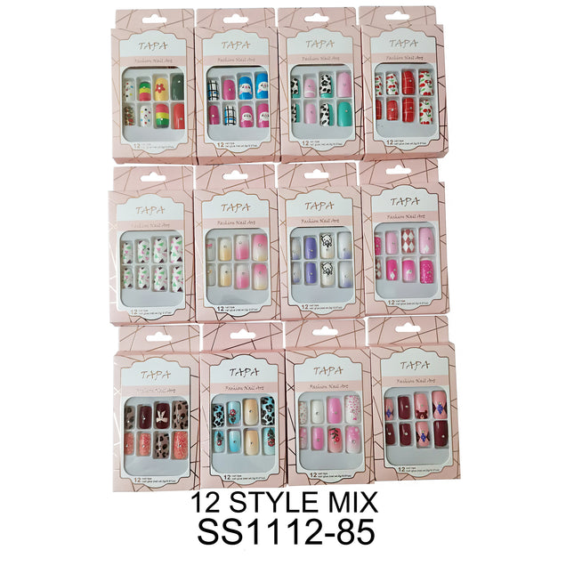 MULTI DESIGN SQUARE FAKE NAIL SET SS1112-85 (12PK)