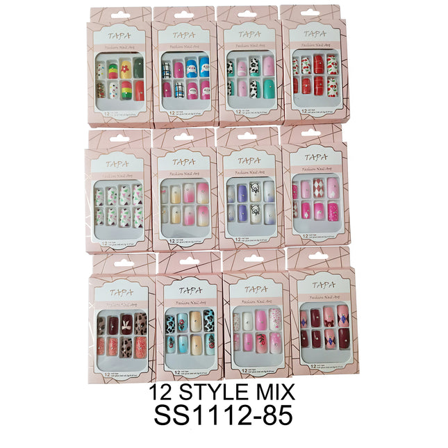 MULTI DESIGN SQUARE FAKE NAIL SET 1112-85 (12PC)