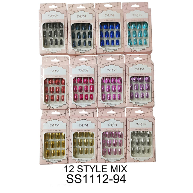 MULTI COLOR SQUARE FAKE NAIL SET 1112-94 (12PC)