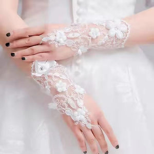 WEDDING GLOVE LACE UP FINGERLESS FLORAL 216 (12PC)