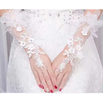 Wedding Glove Lace Up Fingerless Floral WG218 (12PC)