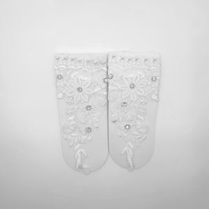 WEDDING GLOVE LACE UP FINGERLESS FLORAL 221 (12PC)