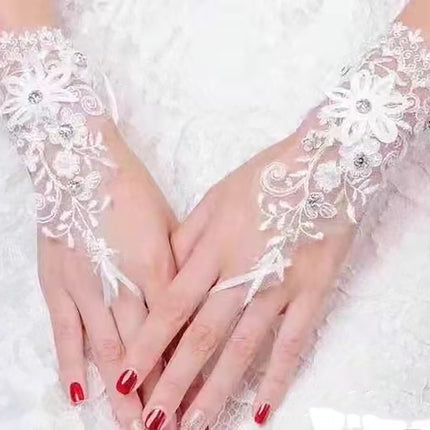Wedding Glove Lace Up Fingerless Floral WG221 (12PC)