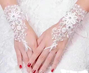 WEDDING GLOVE LACE UP FINGERLESS FLORAL 221 (12PC)