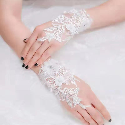Wedding Glove Lace Up Fingerless Floral WG224 (12PC)