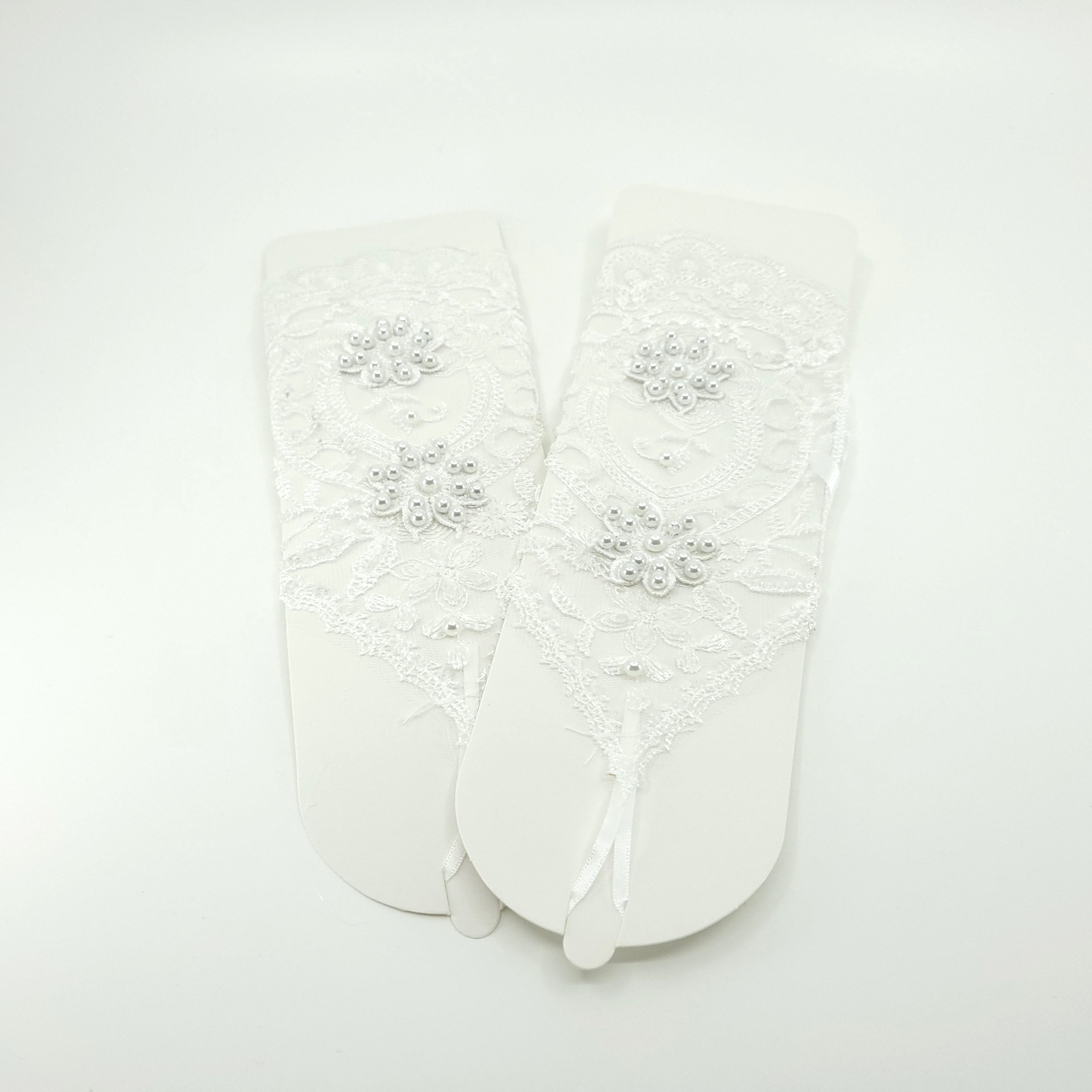 WEDDING GLOVE LACE UP FINGERLESS FLORAL 225 (12PC)