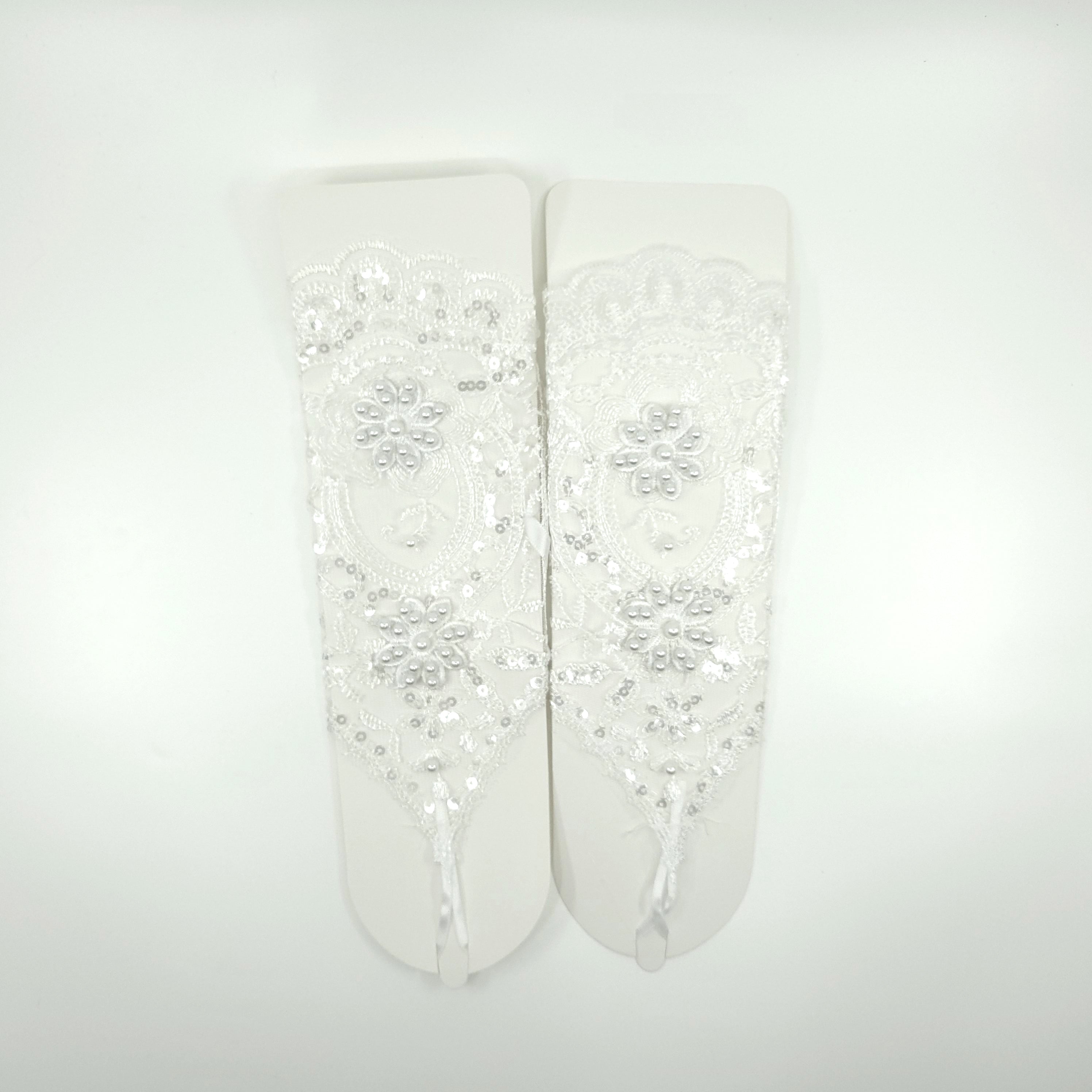 WEDDING GLOVE LACE UP FINGERLESS FLORAL 225 (12PC)
