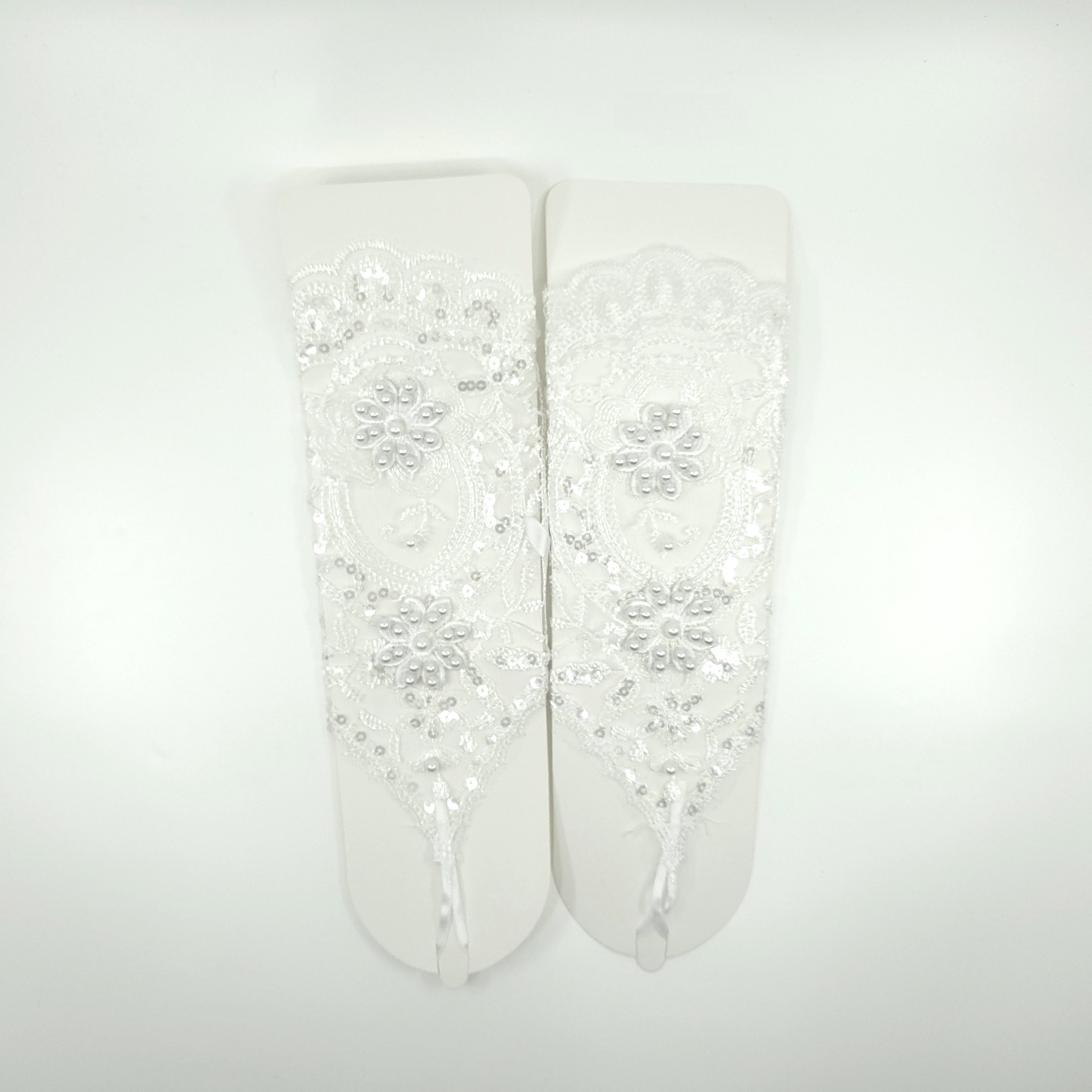 WEDDING GLOVE LACE UP FINGERLESS FLORAL 225 (12PC)