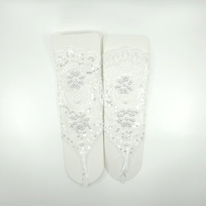 WEDDING GLOVE LACE UP FINGERLESS FLORAL 225 (12PC)