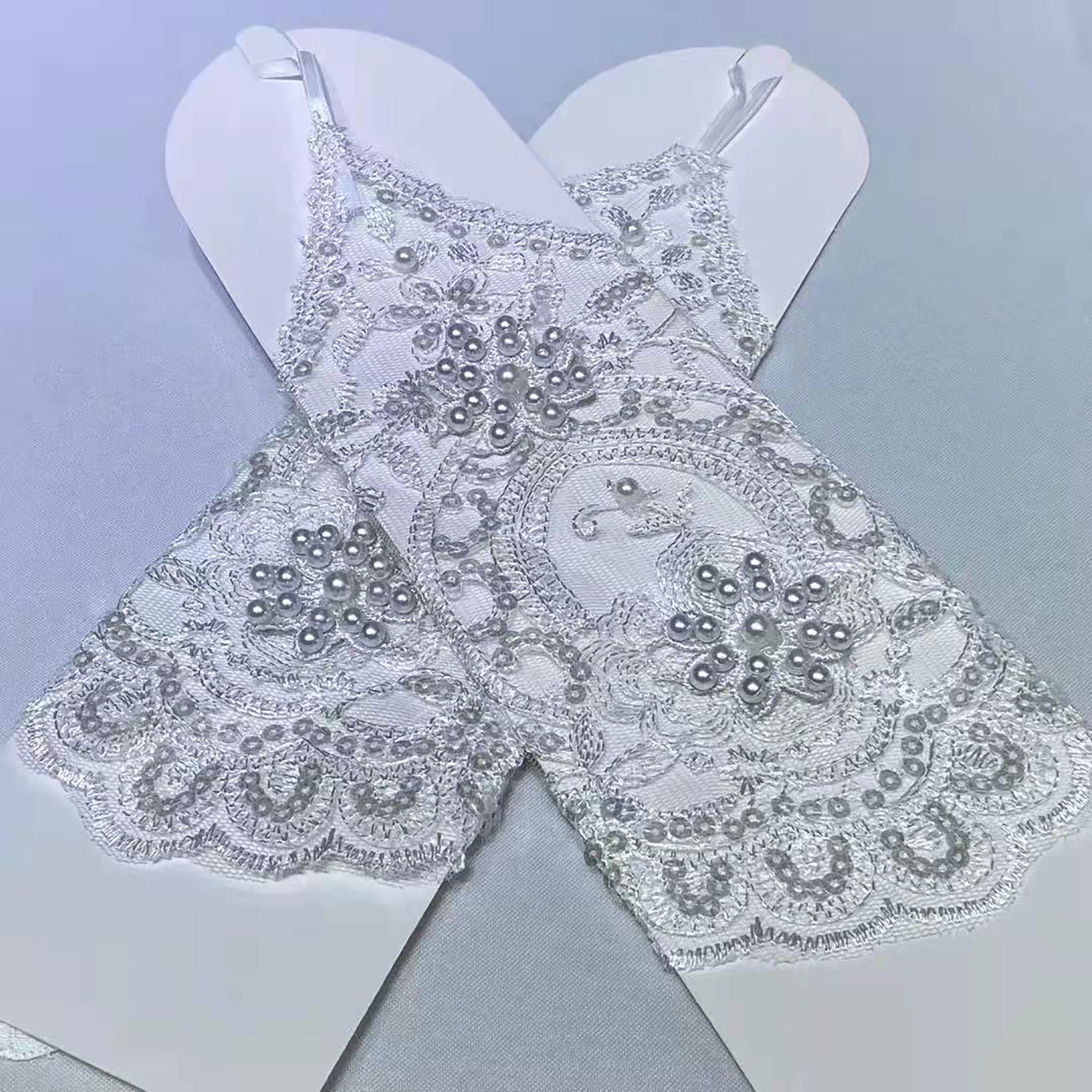 WEDDING GLOVE LACE UP FINGERLESS FLORAL 225 (12PC)