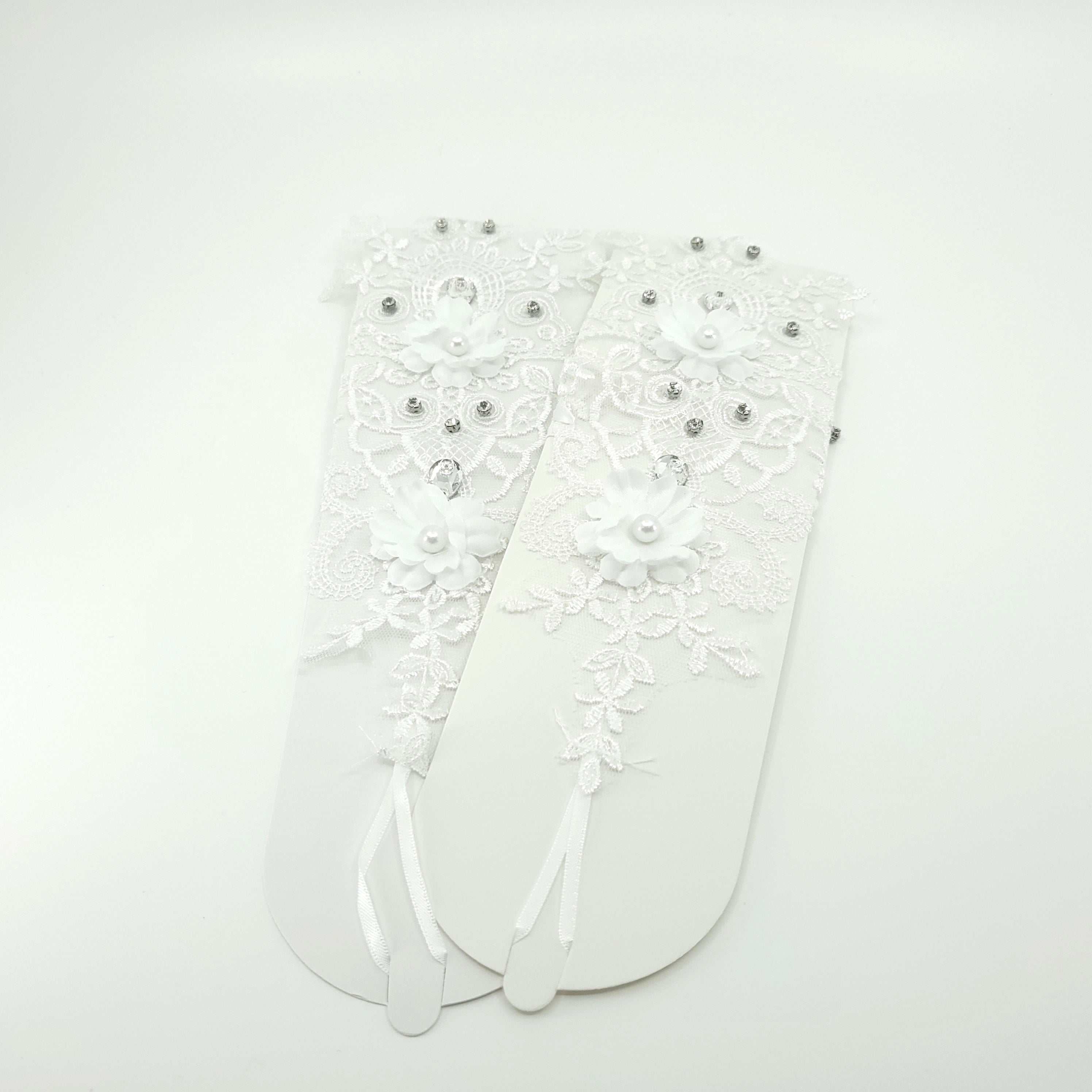 WEDDING GLOVE LACE UP FINGERLESS FLORAL 227 (12PC)