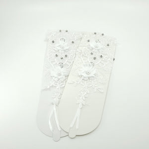 WEDDING GLOVE LACE UP FINGERLESS FLORAL 227 (12PC)