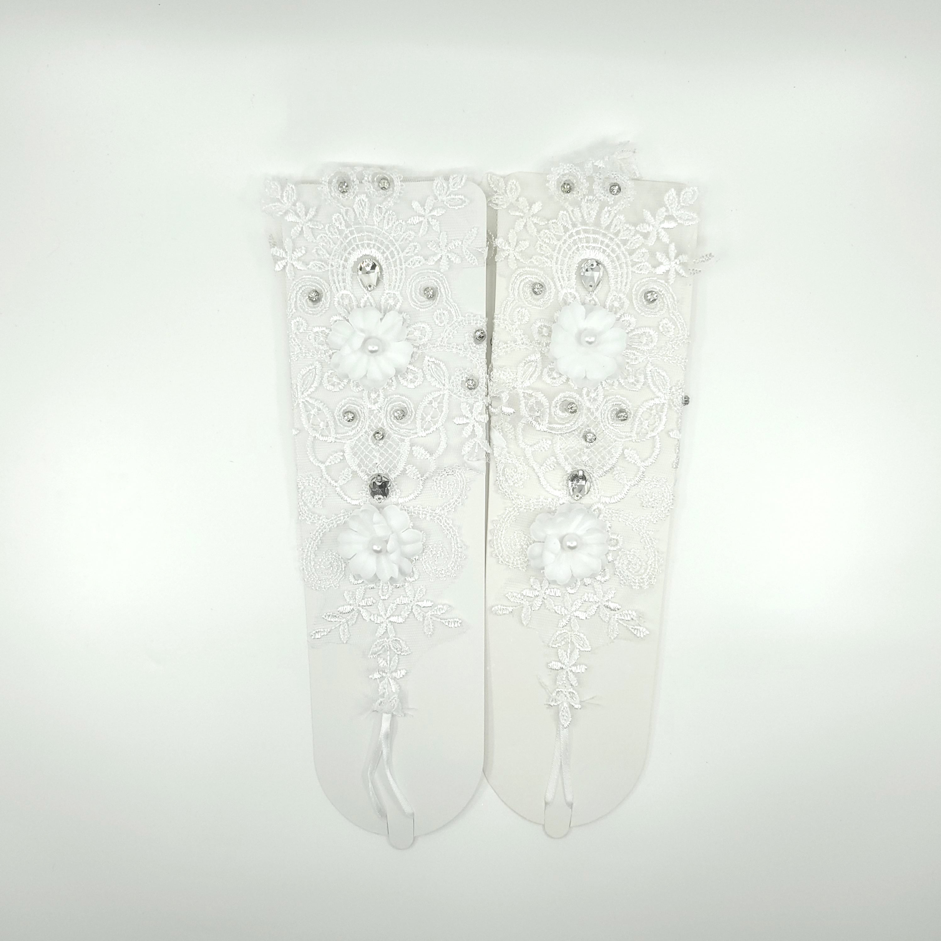 WEDDING GLOVE LACE UP FINGERLESS FLORAL 227 (12PC)