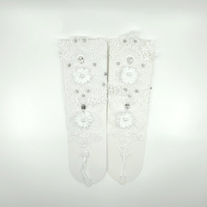 WEDDING GLOVE LACE UP FINGERLESS FLORAL 227 (12PC)