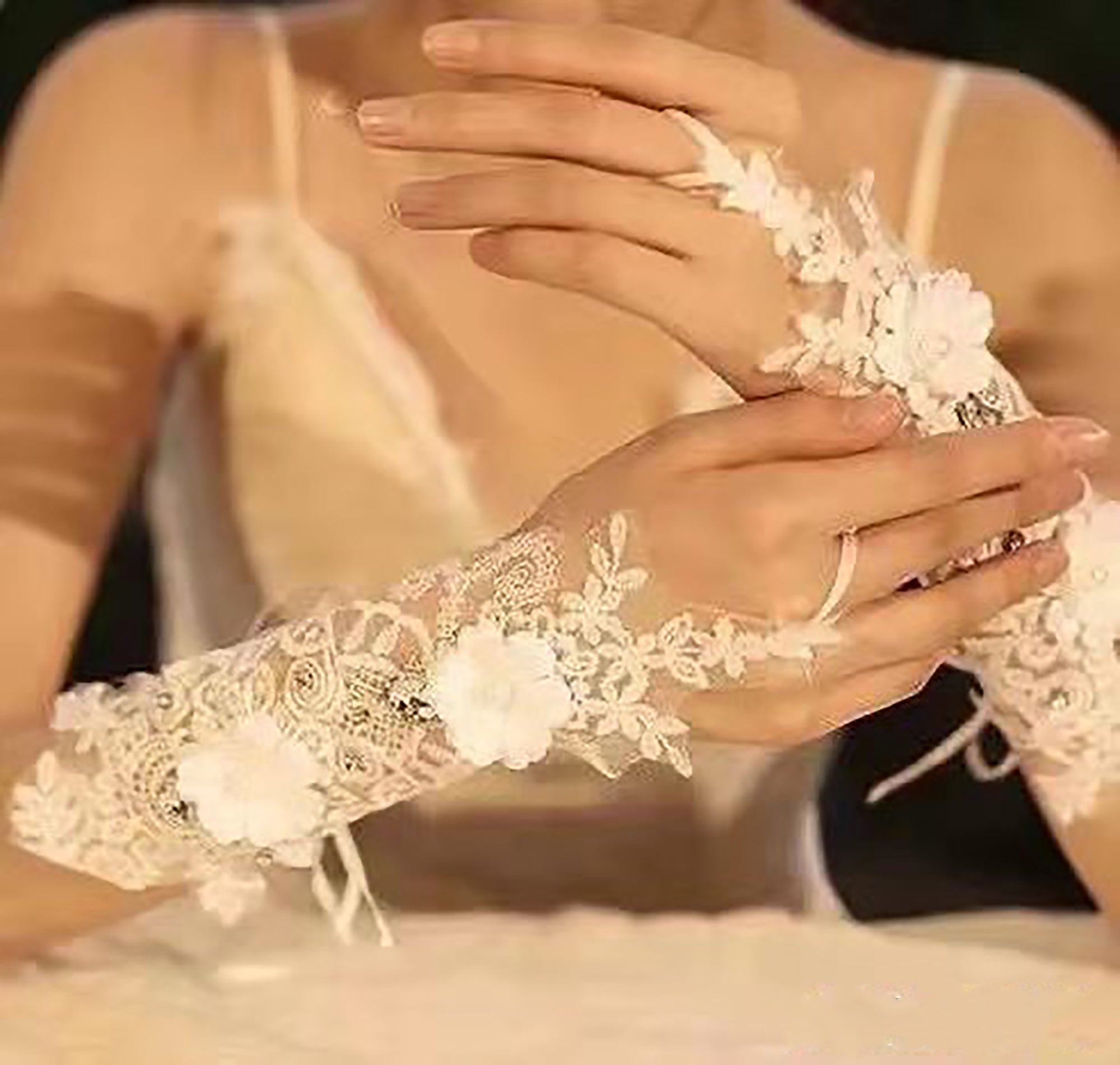 WEDDING GLOVE LACE UP FINGERLESS FLORAL 227 (12PC)