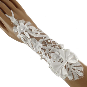WEDDING GLOVE LACE UP FINGERLESS FLORAL 217 (12PC)